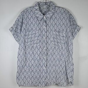 Orvis Blue Easy Floral Printed Cotton Short Sleeve Button Front Camp Shirt M